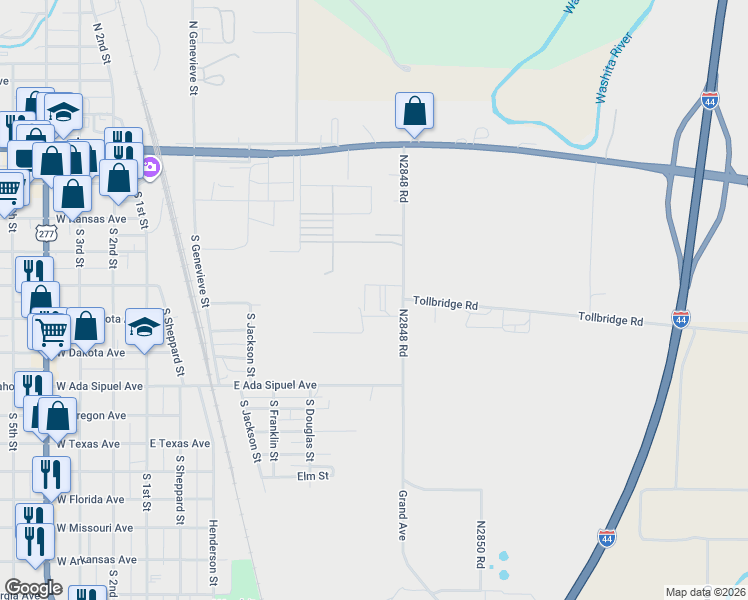 map of restaurants, bars, coffee shops, grocery stores, and more near 430 Grand Avenue in Chickasha