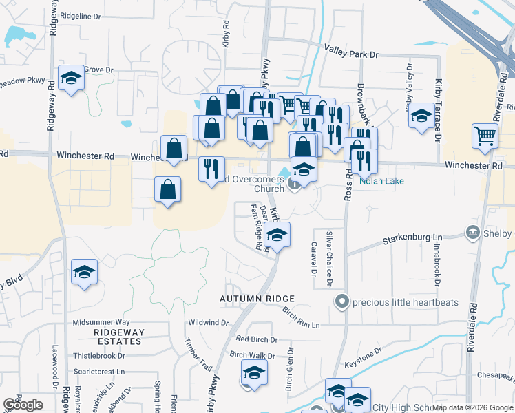 map of restaurants, bars, coffee shops, grocery stores, and more near 3710 Deer Crossing in Memphis