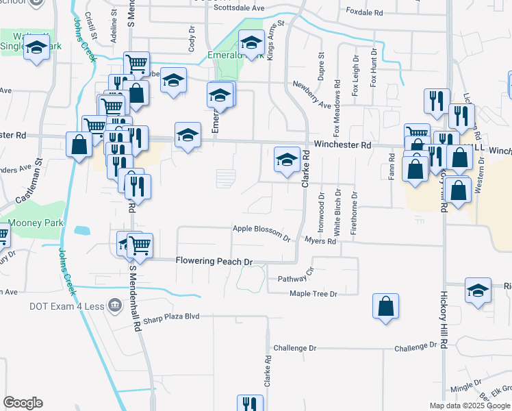 map of restaurants, bars, coffee shops, grocery stores, and more near 5556 Blossom Lane in Memphis