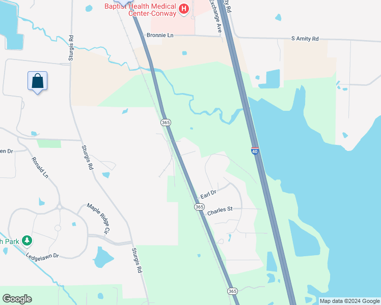 map of restaurants, bars, coffee shops, grocery stores, and more near 115 Arkansas 365 in Conway