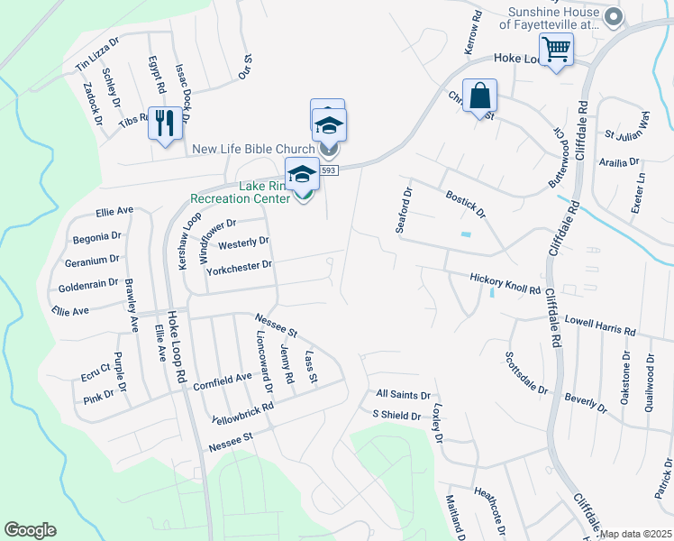 map of restaurants, bars, coffee shops, grocery stores, and more near 1309 Kershaw Loop in Fayetteville