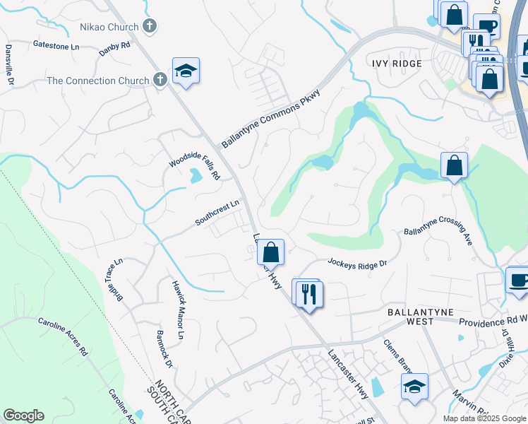 map of restaurants, bars, coffee shops, grocery stores, and more near 11528 James Jack Lane in Charlotte