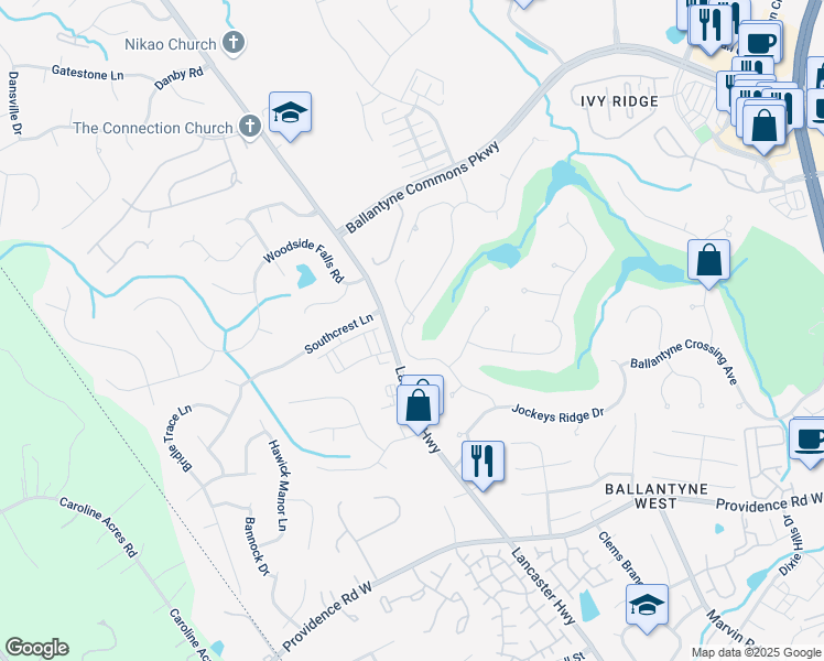 map of restaurants, bars, coffee shops, grocery stores, and more near 11528 James Jack Lane in Charlotte
