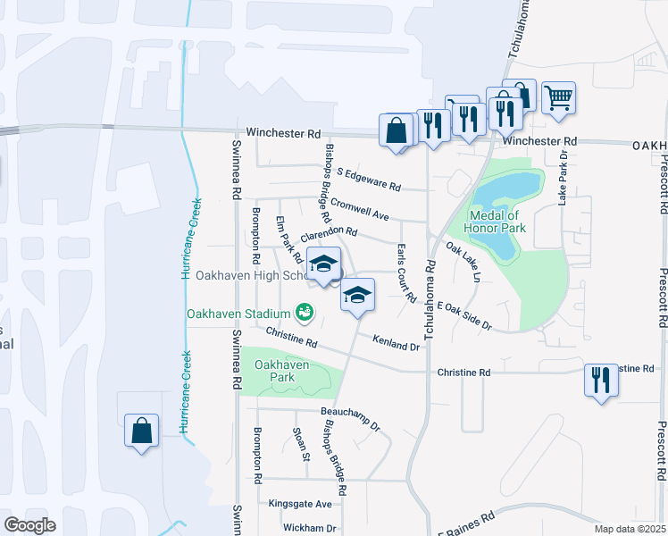map of restaurants, bars, coffee shops, grocery stores, and more near 3700 Bedford Lane in Memphis