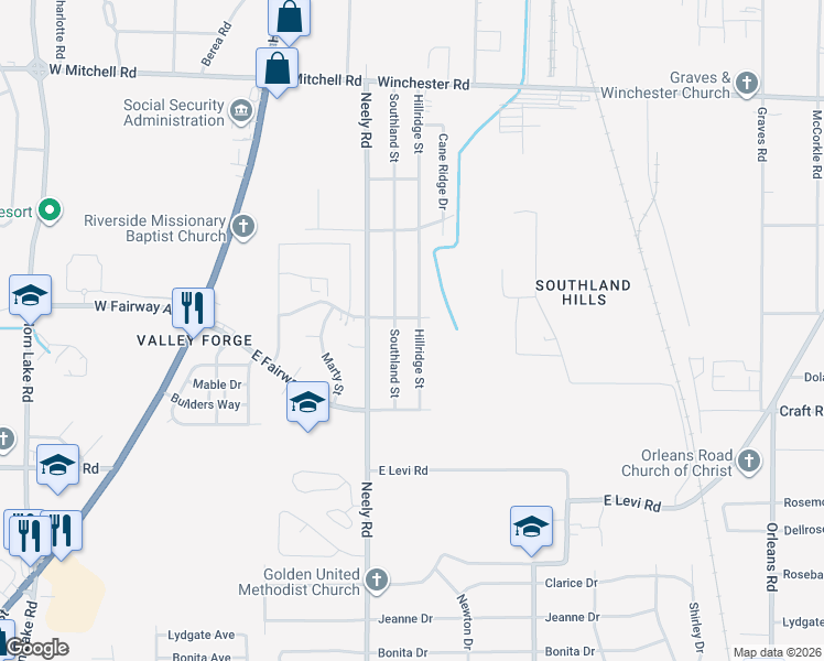 map of restaurants, bars, coffee shops, grocery stores, and more near 3708 Hillridge Street in Memphis