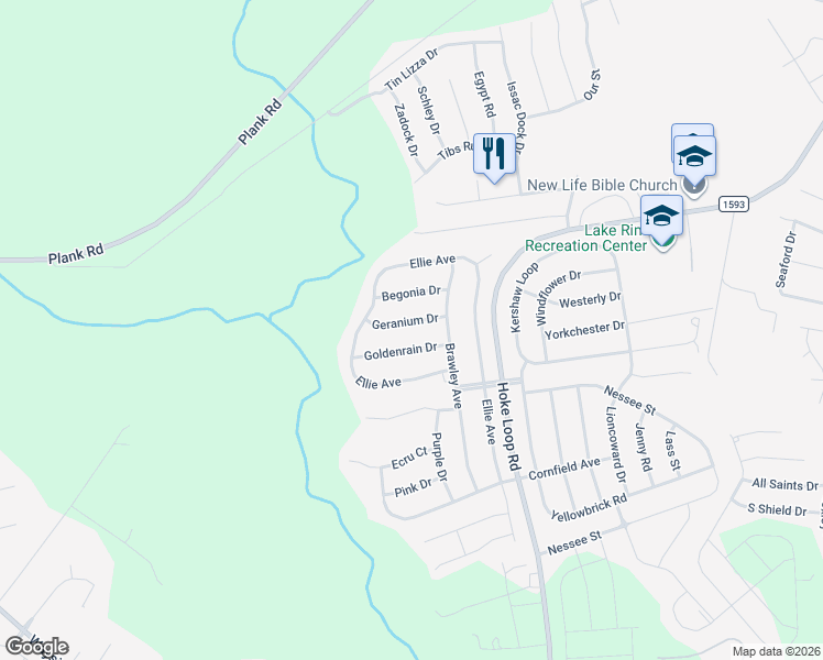 map of restaurants, bars, coffee shops, grocery stores, and more near 6014 Geranium Drive in Fayetteville
