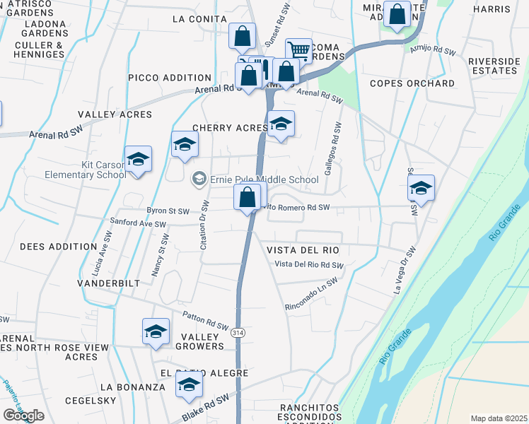 map of restaurants, bars, coffee shops, grocery stores, and more near 1919 Isleta Boulevard Southwest in Albuquerque