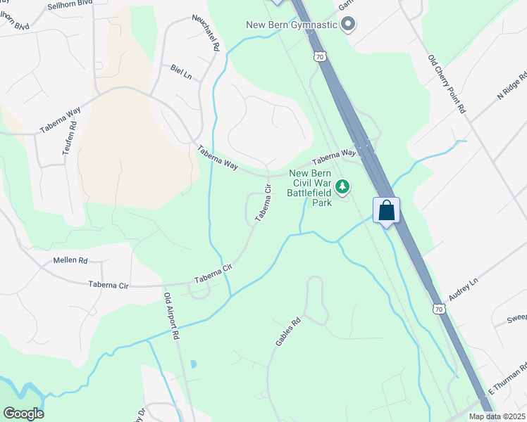 map of restaurants, bars, coffee shops, grocery stores, and more near 200 Taberna Circle in New Bern