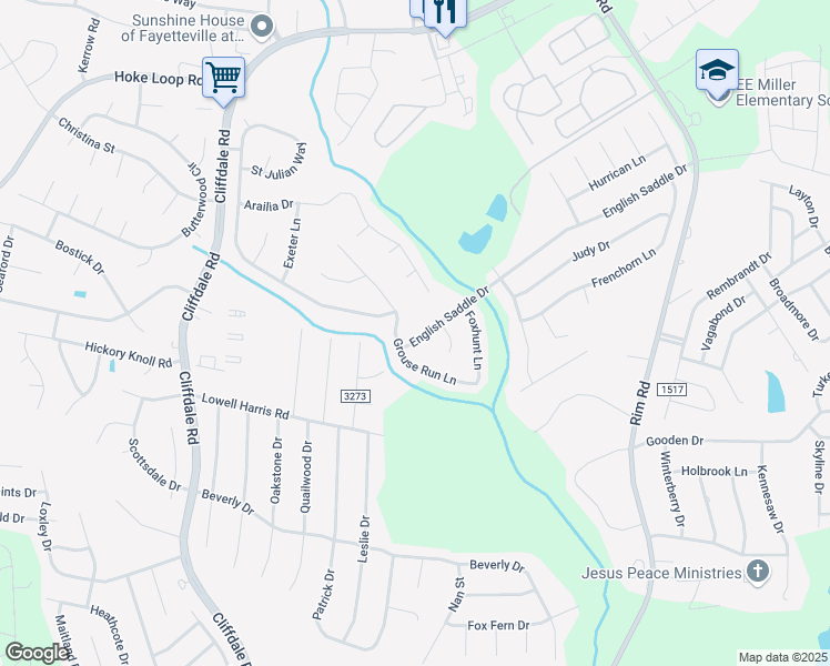 map of restaurants, bars, coffee shops, grocery stores, and more near 8616 English Saddle Drive in Fayetteville