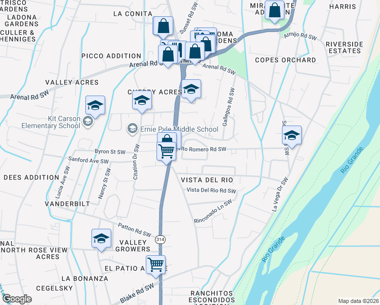 map of restaurants, bars, coffee shops, grocery stores, and more near 1428 Vito Romero Road Southwest in Albuquerque