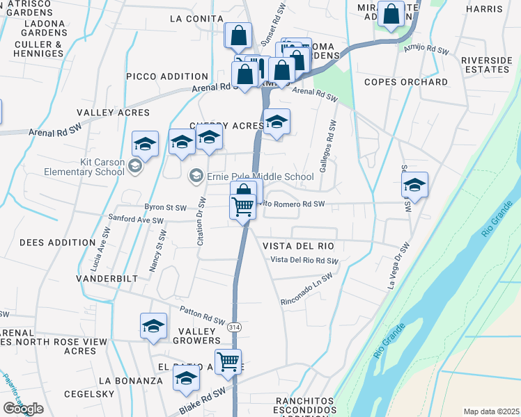 map of restaurants, bars, coffee shops, grocery stores, and more near 1919 Isleta Boulevard Southwest in Albuquerque
