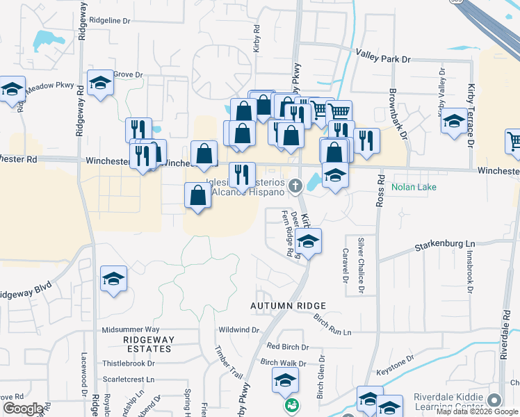map of restaurants, bars, coffee shops, grocery stores, and more near 3709 Deer Forest Drive in Memphis