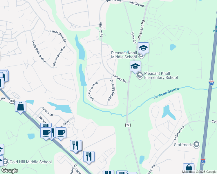 map of restaurants, bars, coffee shops, grocery stores, and more near 421 Silver Cypress Lane in Fort Mill