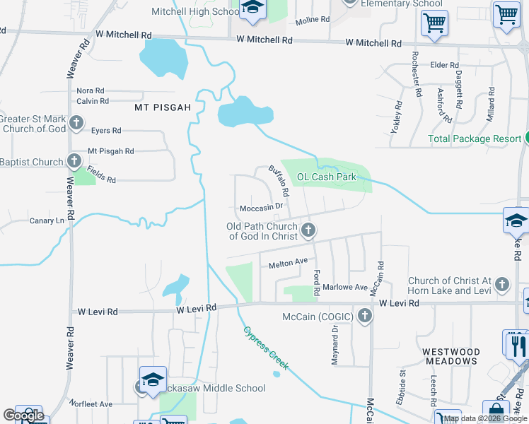 map of restaurants, bars, coffee shops, grocery stores, and more near 641 Moccasin Drive in Memphis