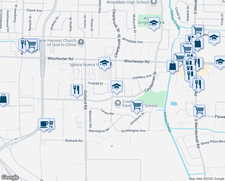 map of restaurants, bars, coffee shops, grocery stores, and more near 3719 Clearbrook Street in Memphis