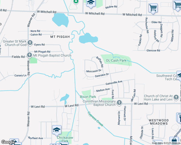 map of restaurants, bars, coffee shops, grocery stores, and more near 641 Moccasin Drive in Memphis