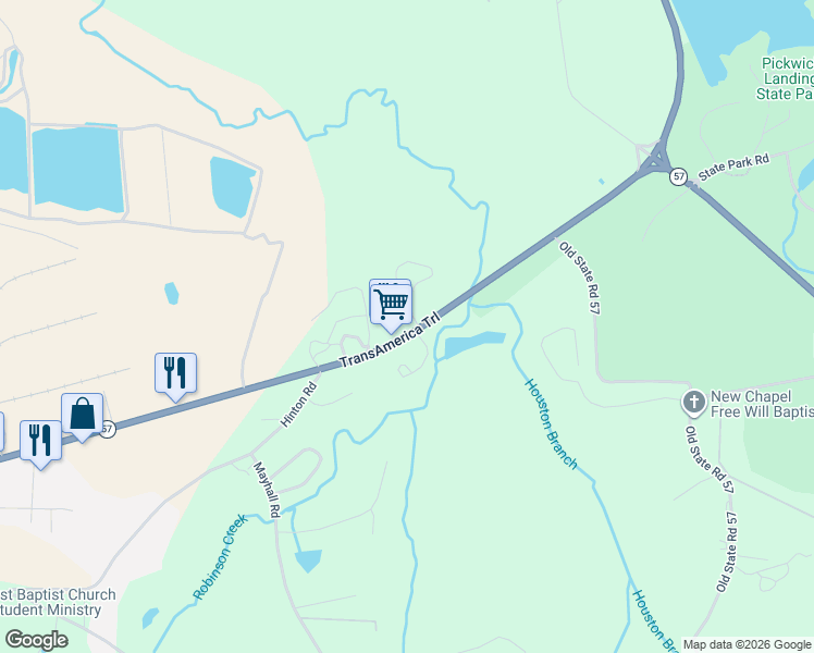 map of restaurants, bars, coffee shops, grocery stores, and more near 7405 Tennessee 57 in Counce