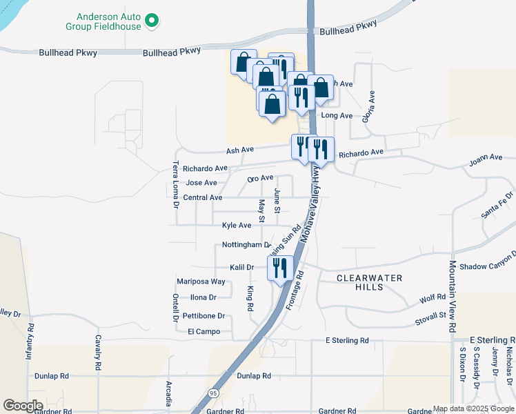 map of restaurants, bars, coffee shops, grocery stores, and more near 1661 De Angelis Avenue in Bullhead City