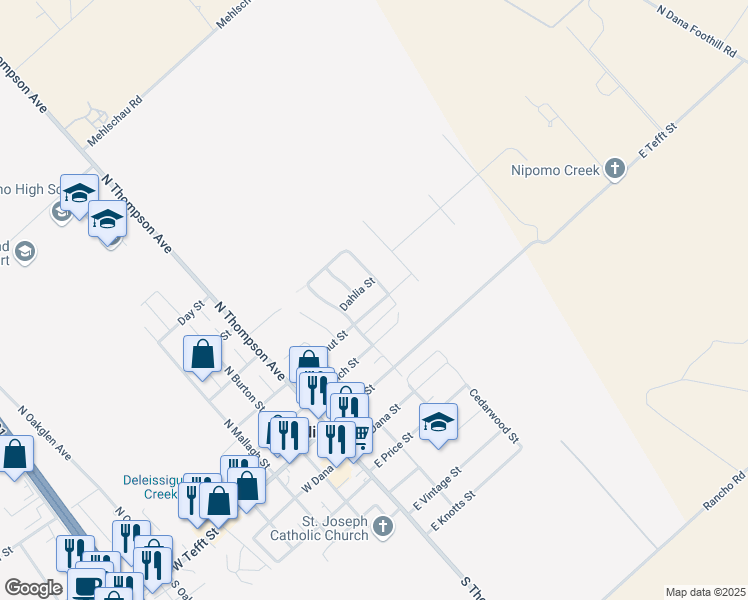 map of restaurants, bars, coffee shops, grocery stores, and more near 265 East Chestnut Street in Nipomo