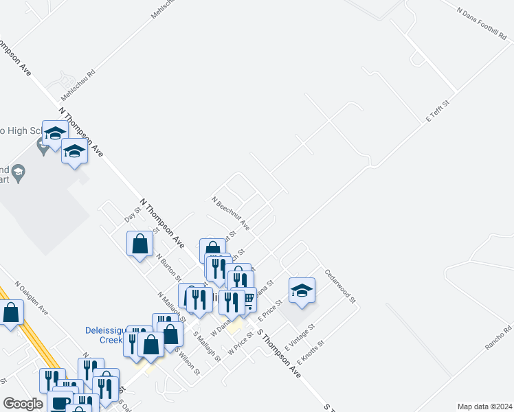 map of restaurants, bars, coffee shops, grocery stores, and more near 265 East Chestnut Street in Nipomo