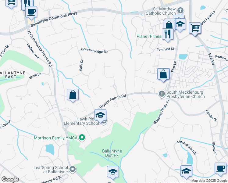 map of restaurants, bars, coffee shops, grocery stores, and more near 8814 Balmoral Park Drive in Charlotte