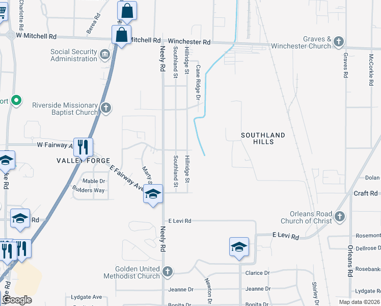 map of restaurants, bars, coffee shops, grocery stores, and more near 3708 Hillridge Street in Memphis