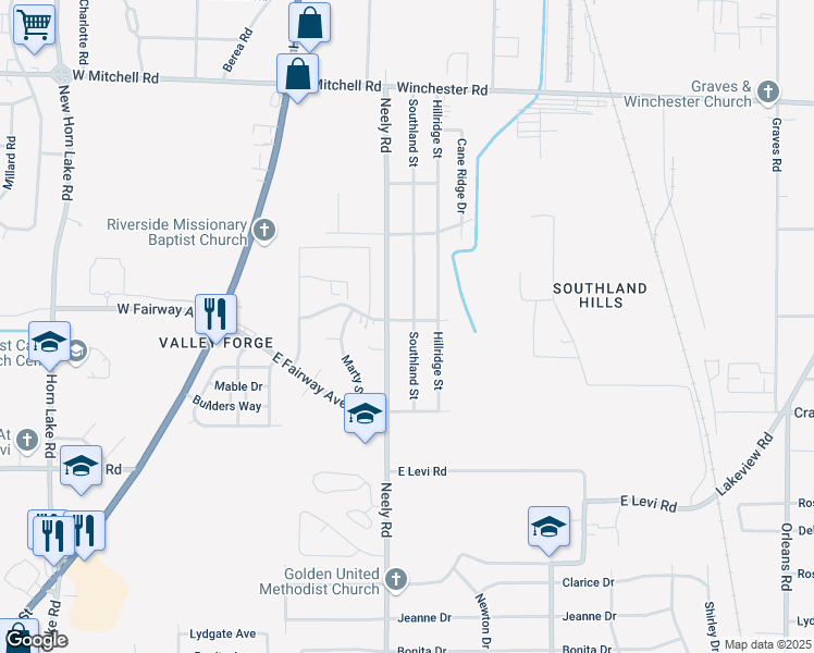 map of restaurants, bars, coffee shops, grocery stores, and more near 253 Hillview Avenue in Memphis