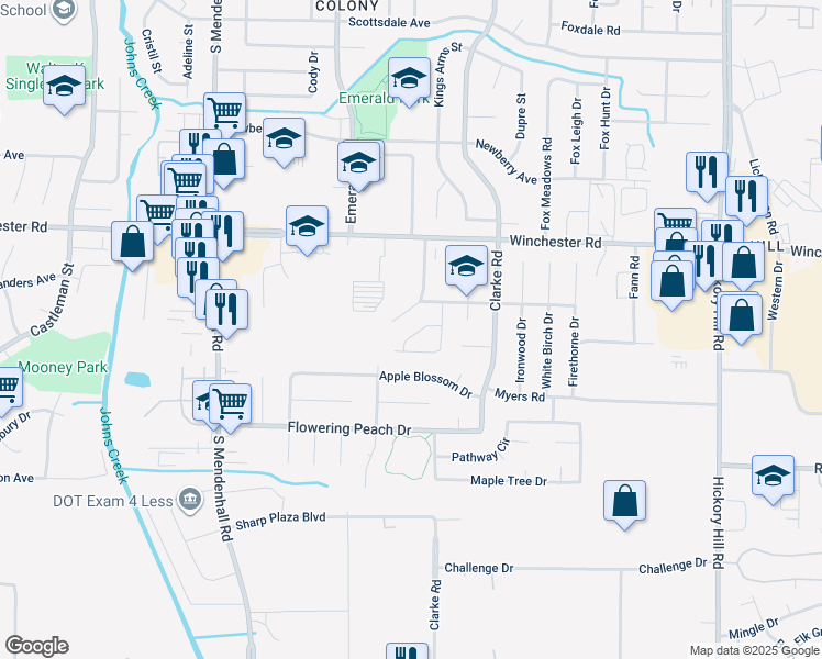 map of restaurants, bars, coffee shops, grocery stores, and more near 5556 Blossom Lane in Memphis