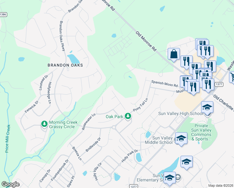 map of restaurants, bars, coffee shops, grocery stores, and more near 1009 Dataw Lane in Indian Trail