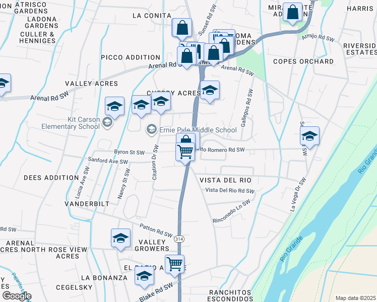 map of restaurants, bars, coffee shops, grocery stores, and more near 1919 Isleta Boulevard Southwest in Albuquerque