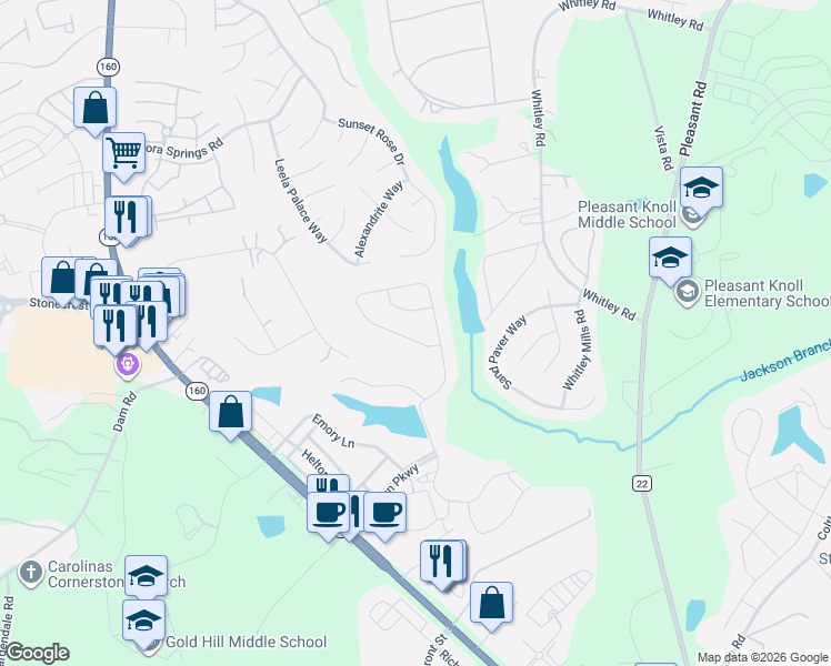 map of restaurants, bars, coffee shops, grocery stores, and more near 1615 Afton Way in Fort Mill
