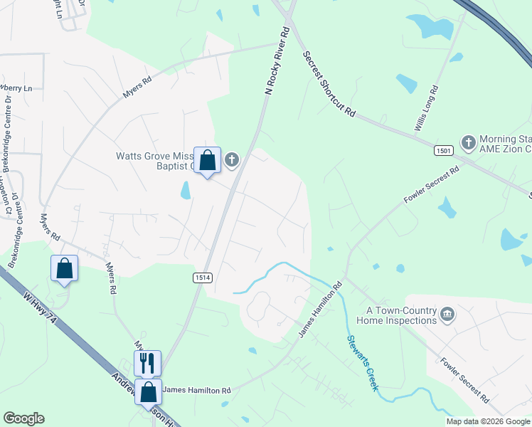map of restaurants, bars, coffee shops, grocery stores, and more near 3907 Chatterleigh Dr in Monroe