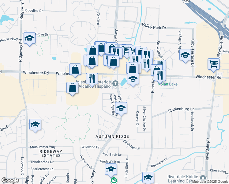 map of restaurants, bars, coffee shops, grocery stores, and more near 3710 Deer Crossing in Memphis