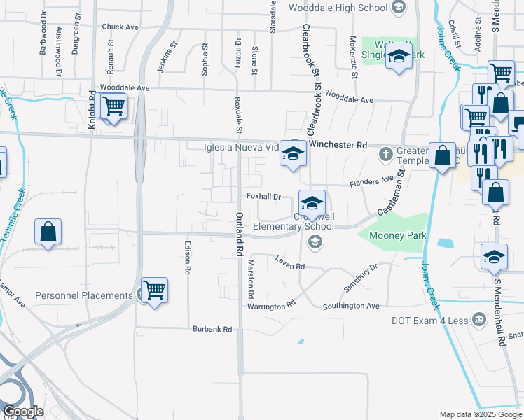 map of restaurants, bars, coffee shops, grocery stores, and more near 4886 Fernbrook Drive in Memphis