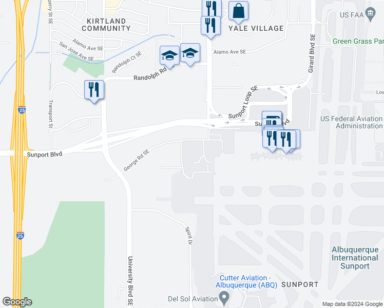 map of restaurants, bars, coffee shops, grocery stores, and more near 2100 George Road Southeast in Albuquerque