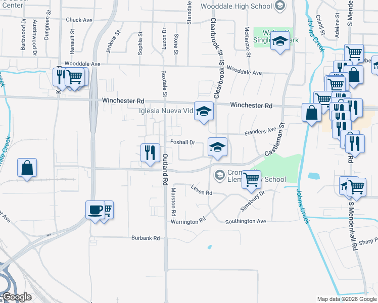 map of restaurants, bars, coffee shops, grocery stores, and more near 4917 Foxhall Cove in Memphis