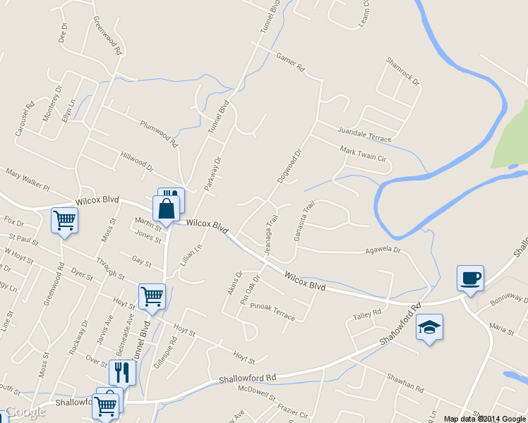map of restaurants, bars, coffee shops, grocery stores, and more near 1658 Dogwood Drive in Chattanooga