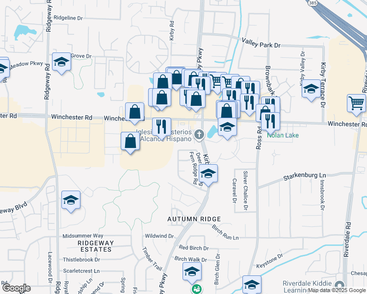 map of restaurants, bars, coffee shops, grocery stores, and more near 6532 Whitetail Lane in Memphis