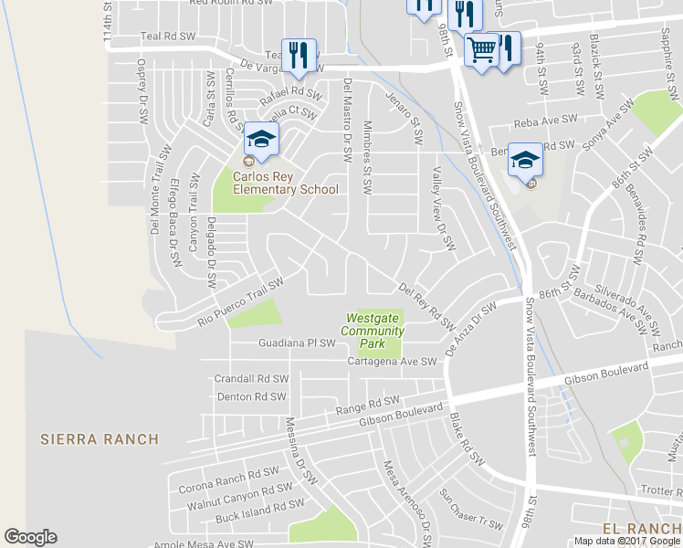 map of restaurants, bars, coffee shops, grocery stores, and more near 1857 Tovar Place Southwest in Albuquerque