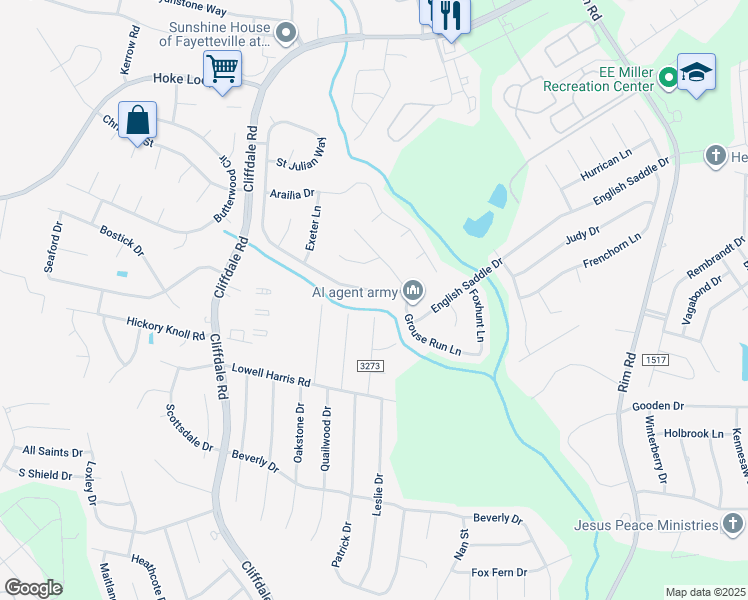 map of restaurants, bars, coffee shops, grocery stores, and more near 6952 Saint Julian Way in Fayetteville