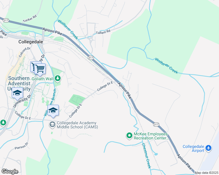 map of restaurants, bars, coffee shops, grocery stores, and more near 4968 College Drive in Apison