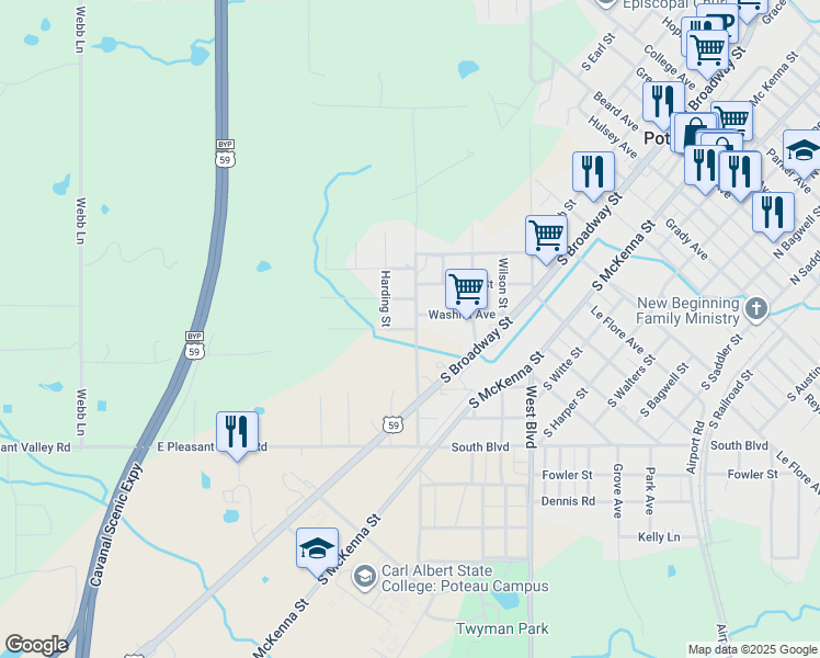 map of restaurants, bars, coffee shops, grocery stores, and more near 210 W Robert Street in Poteau