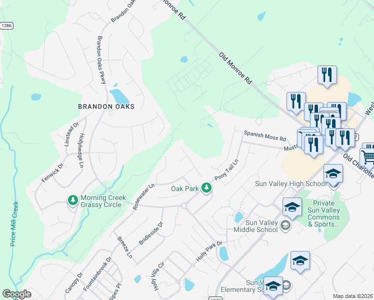 map of restaurants, bars, coffee shops, grocery stores, and more near 1009 Dataw Lane in Indian Trail