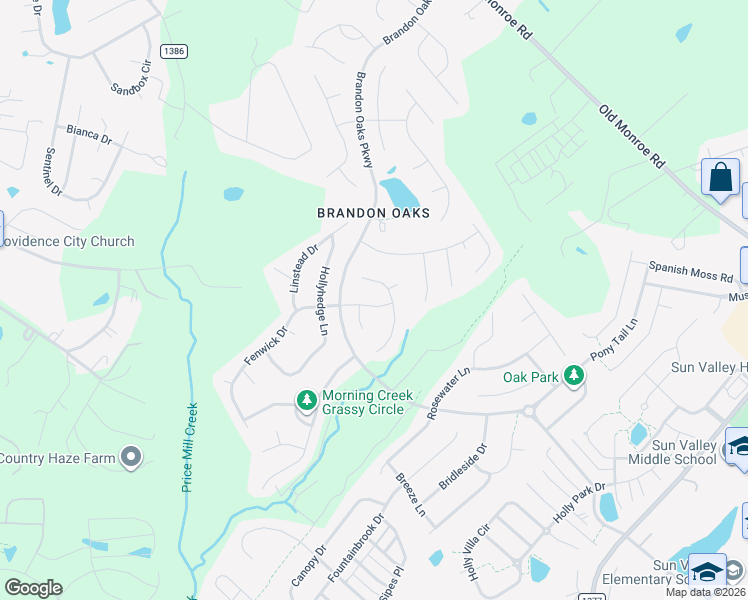 map of restaurants, bars, coffee shops, grocery stores, and more near 6886 Fenwick Drive in Indian Trail