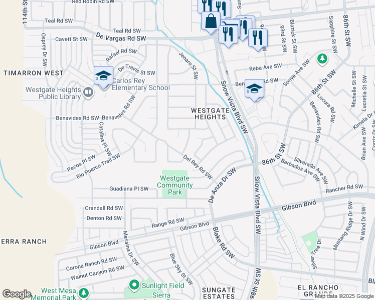 map of restaurants, bars, coffee shops, grocery stores, and more near 1329 Anaconda Street Southwest in Albuquerque