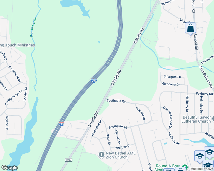 map of restaurants, bars, coffee shops, grocery stores, and more near 1336 South Reilly Road in Fayetteville