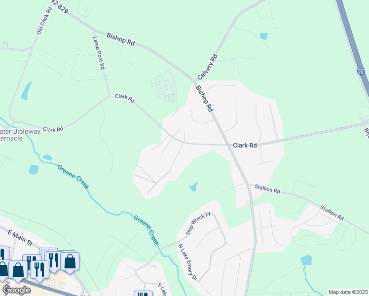 map of restaurants, bars, coffee shops, grocery stores, and more near 129 Gaines Drive in Inman
