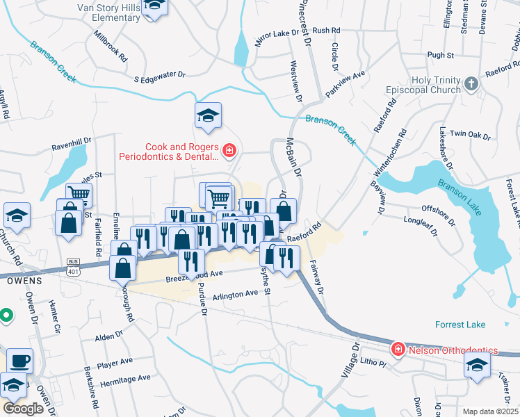map of restaurants, bars, coffee shops, grocery stores, and more near 474 McRae Drive in Fayetteville
