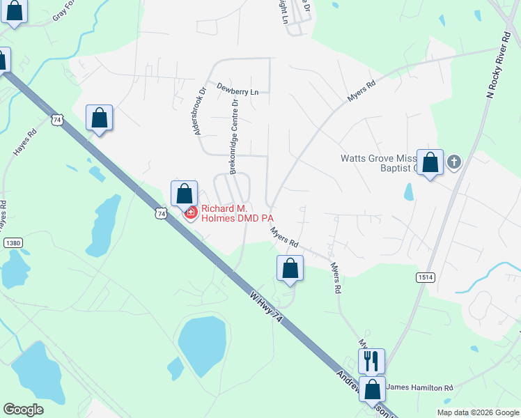 map of restaurants, bars, coffee shops, grocery stores, and more near 4535 Myers Road in Monroe