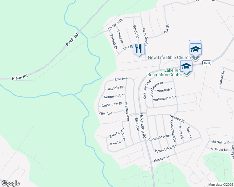 map of restaurants, bars, coffee shops, grocery stores, and more near 6014 Geranium Drive in Fayetteville